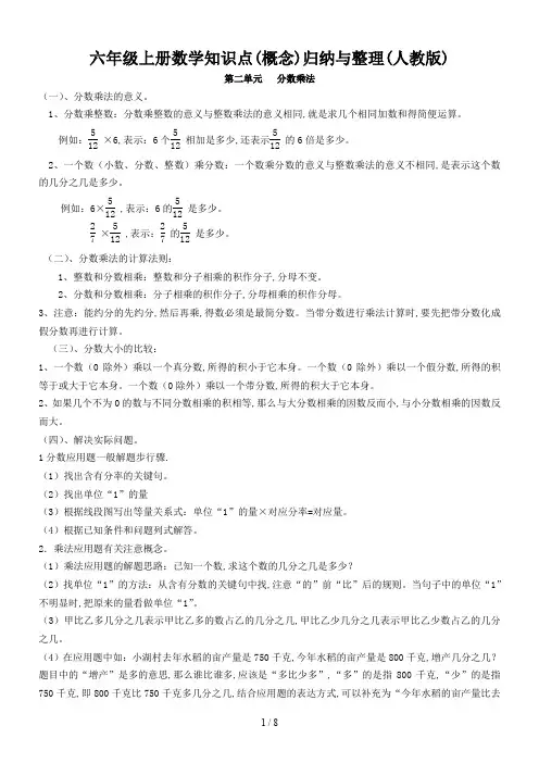 六年级上册数学知识点(概念)归纳与整理(人教版)