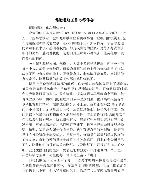 保险理赔工作心得体会