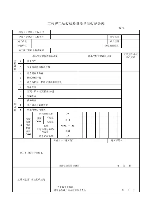 工程竣工验收检验批质量验收记录表