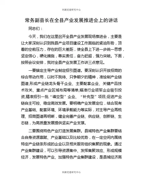 常务副县长在全县产业发展推进会上的讲话