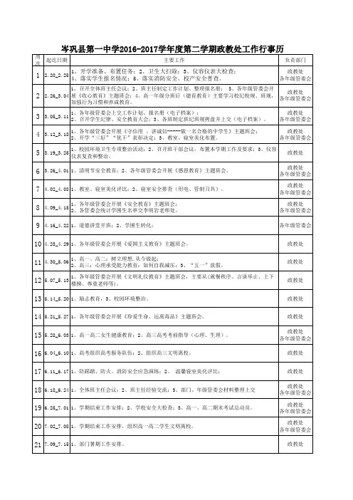 (完整版)2016-2017第二学期政教处行事历