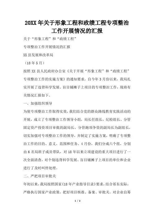 2019年关于形象工程和政绩工程专项整治工作开展情况的汇报