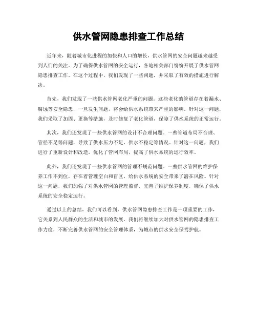 供水管网隐患排查工作总结