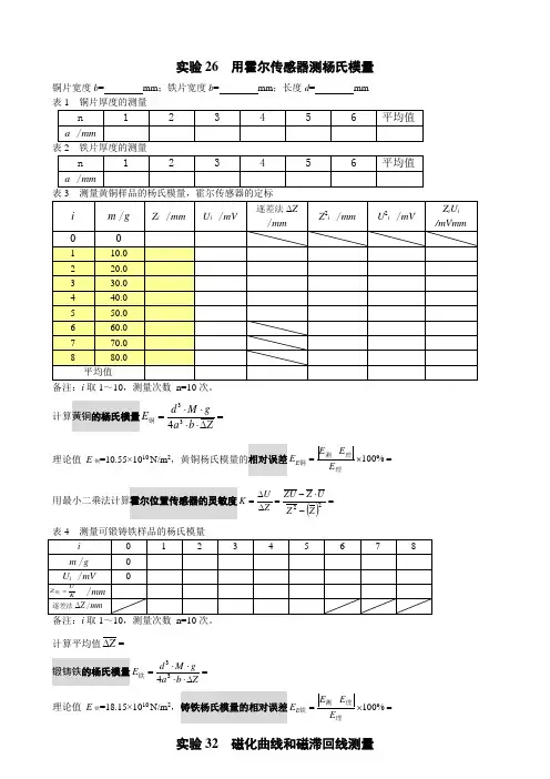 霍尔传感器测杨氏模量——数据记录表