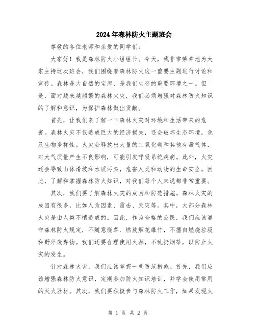 2024年森林防火主题班会