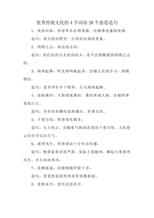优秀传统文化的4字词语20个意思造句