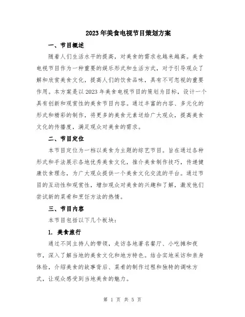 2023年美食电视节目策划方案
