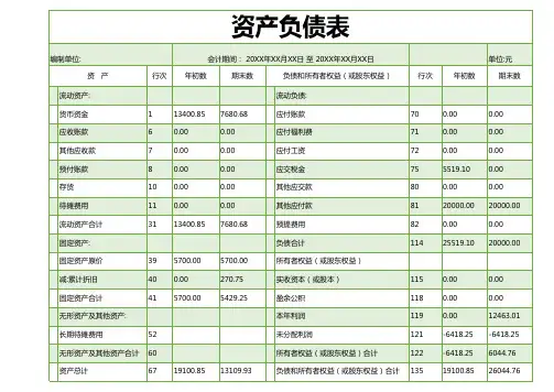 个人资产负债表格