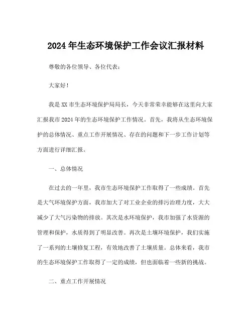 2024年生态环境保护工作会议汇报材料