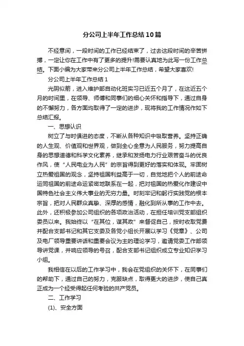分公司上半年工作总结10篇