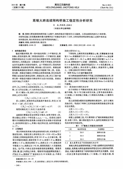 高墩大跨连续刚构桥施工稳定性分析研究