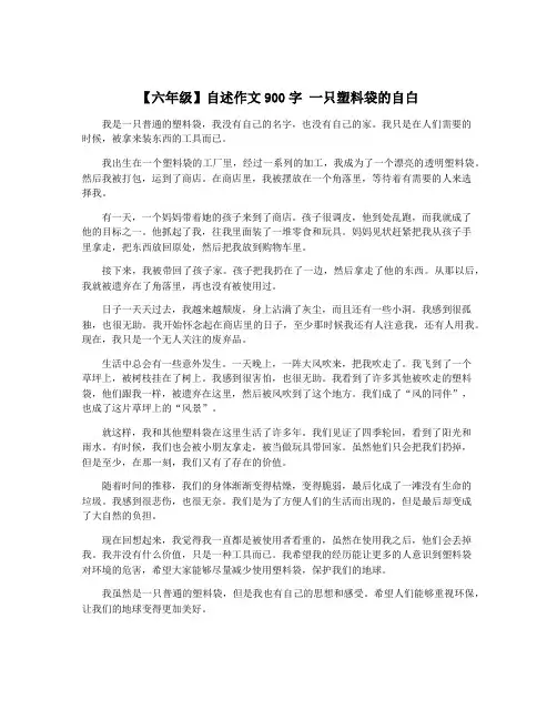 【六年级】自述作文900字 一只塑料袋的自白