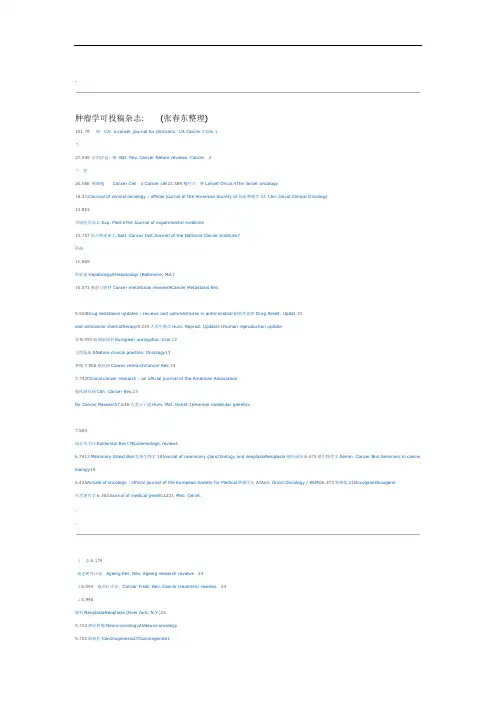 全世界所有肿瘤方面可投稿的SCI杂志汇总