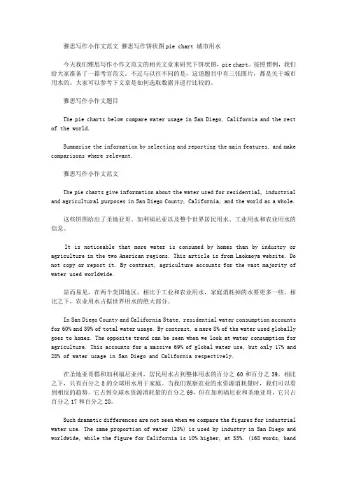 雅思写作小作文范文 雅思写作饼状图pie chart 城市用水.doc