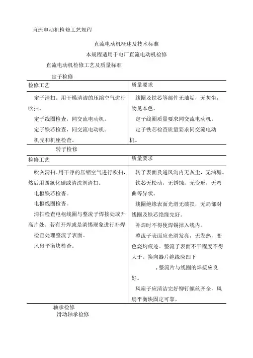 直流电动机检修工艺规程