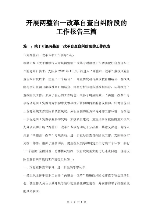开展两整治一改革自查自纠阶段的工作报告三篇