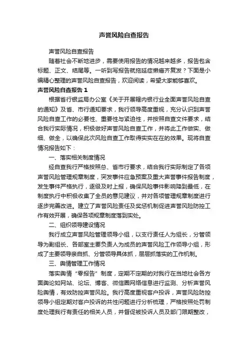 声誉风险自查报告