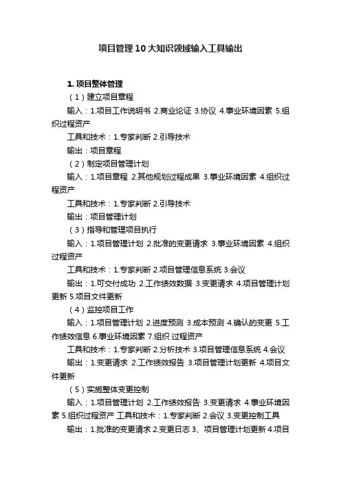 项目管理10大知识领域输入工具输出