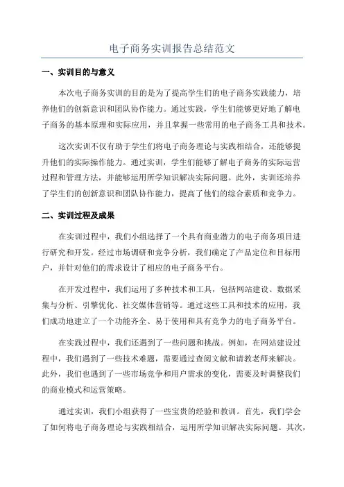 电子商务实训报告总结范文