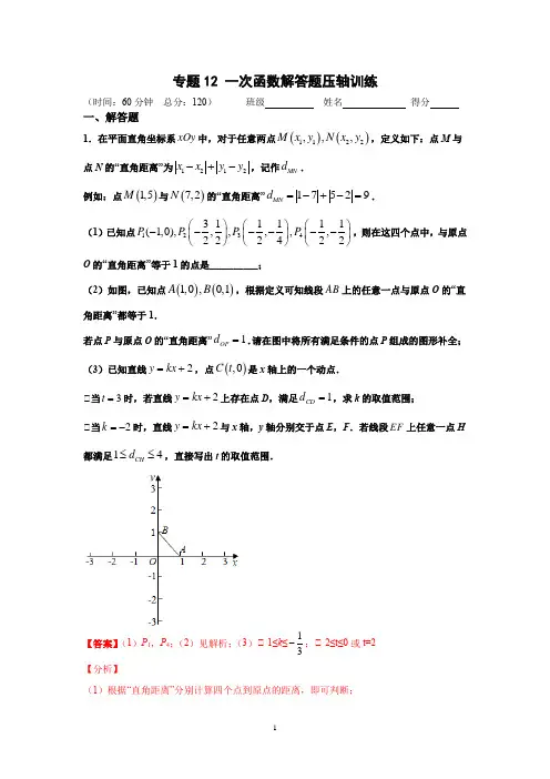 专题12 一次函数解答题压轴训练(解析版)八年级数学下学期(人教版)