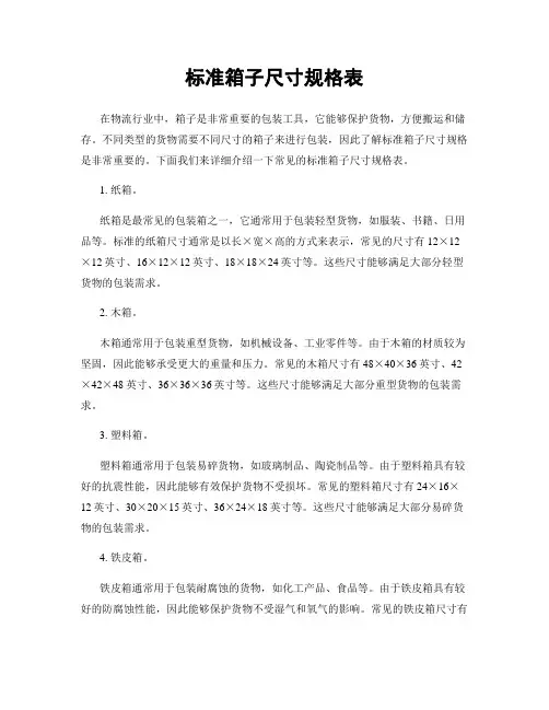 标准箱子尺寸规格表