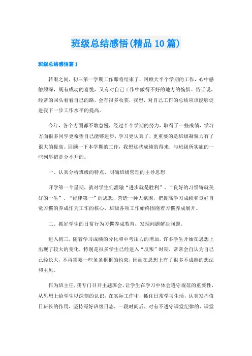 班级总结感悟(精品10篇)