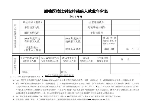 顺德区按比例安排残疾人就业年审表