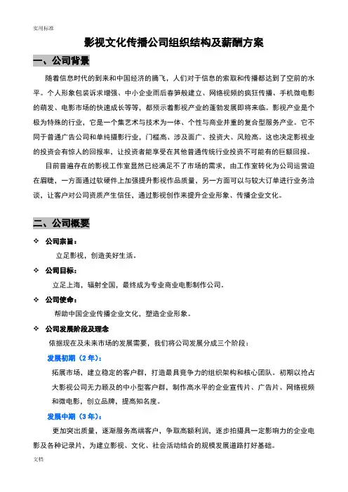 (完整版)影视文化传播公司管理系统组织结构及薪酬方案设计