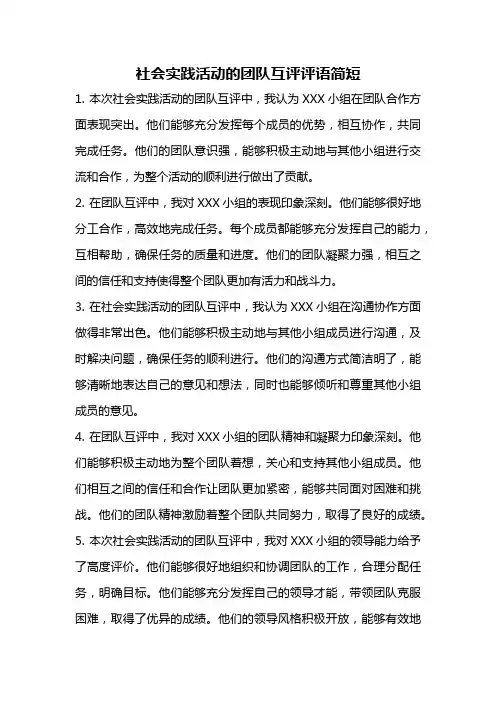 社会实践活动的团队互评评语简短