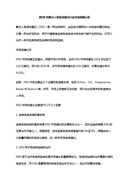 2023年静注人免疫球蛋白行业市场规模分析