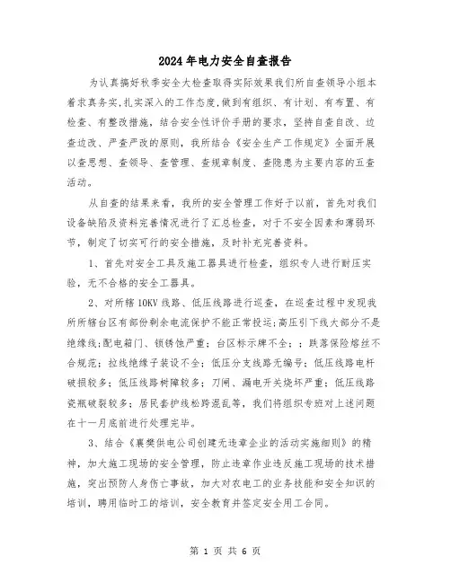 2024年电力安全自查报告(三篇)