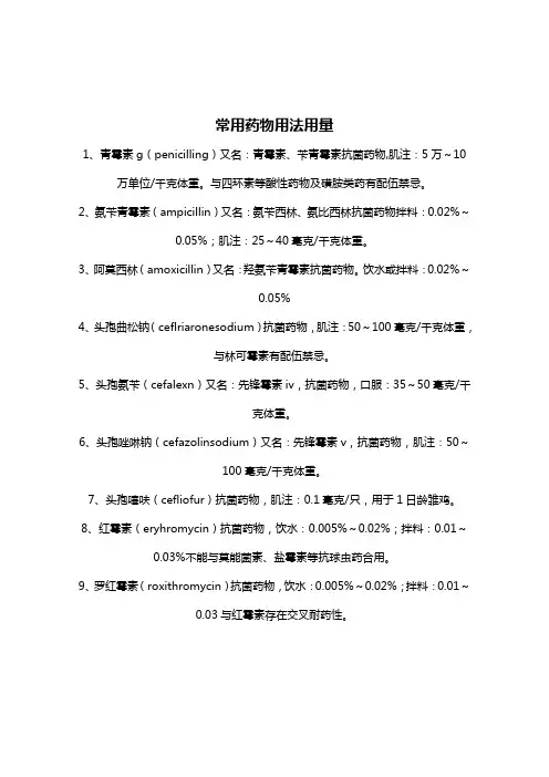 医疗药品常用药物用法用量