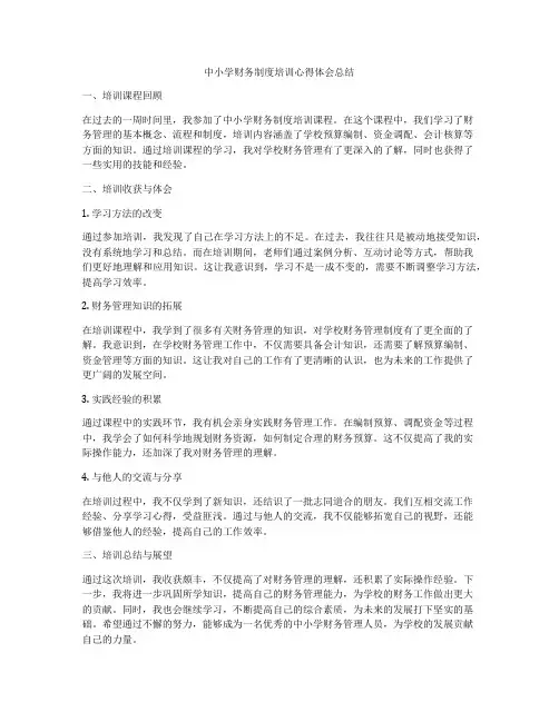 中小学财务制度培训心得体会总结