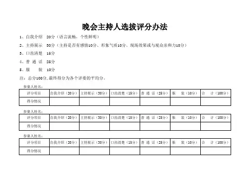 晚会主持人选拔评分表