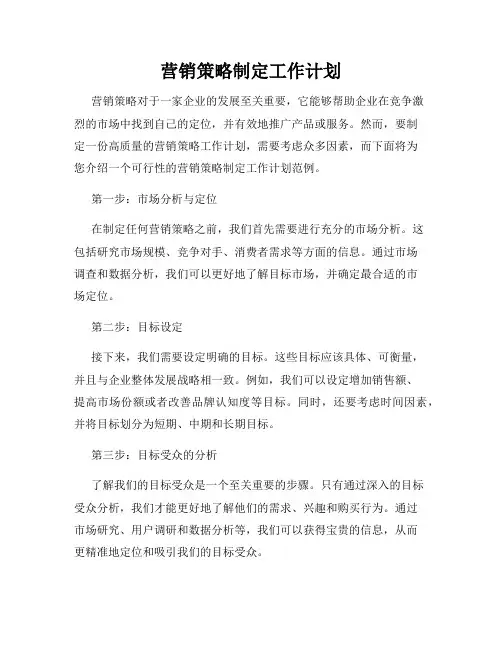营销策略制定工作计划