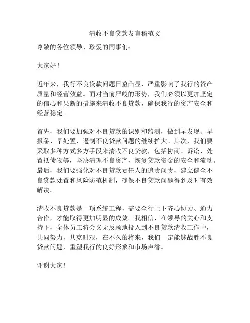 清收不良贷款发言稿范文
