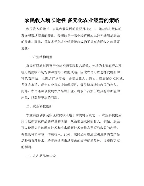 农民收入增长途径 多元化农业经营的策略