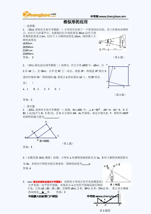 2011中考模拟分类汇编.相似形的应用