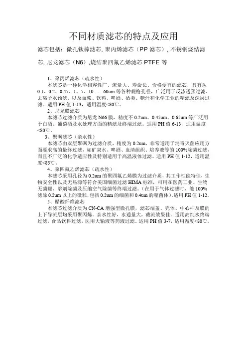 不同材质滤芯的特点及应用