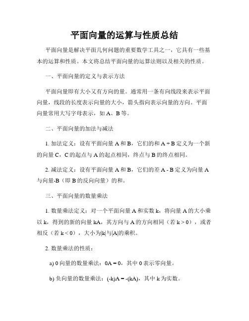 平面向量的运算与性质总结