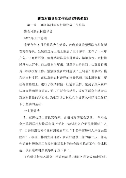 最新新农村指导员工作总结(精选多篇)