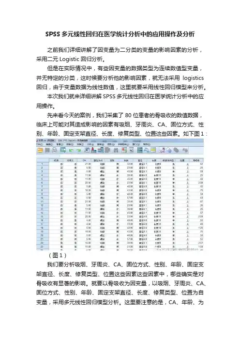 SPSS多元线性回归在医学统计分析中的应用操作及分析