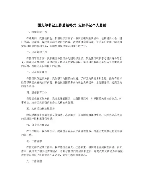 团支部书记工作总结格式_支部书记个人总结