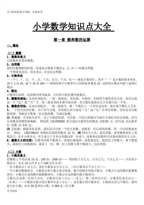 小学数学知识点总结大全(完整版)