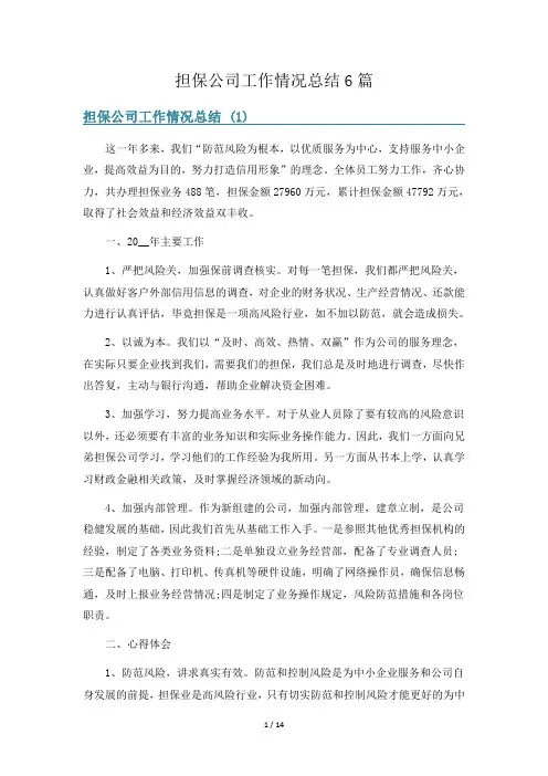 担保公司工作情况总结6篇