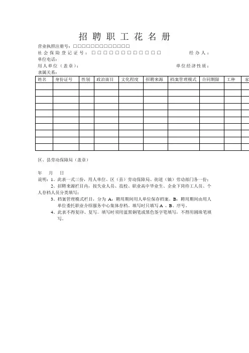 招聘职工花名册Word 