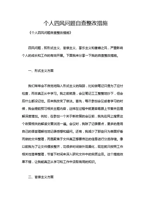 个人四风问题自查整改措施