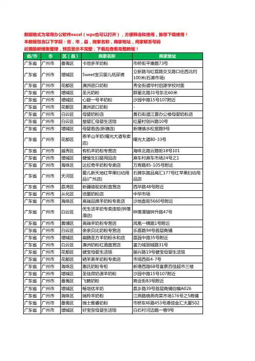 2020新版广东省广州市奶粉工商企业公司商家名录名单黄页联系电话号码地址大全31家