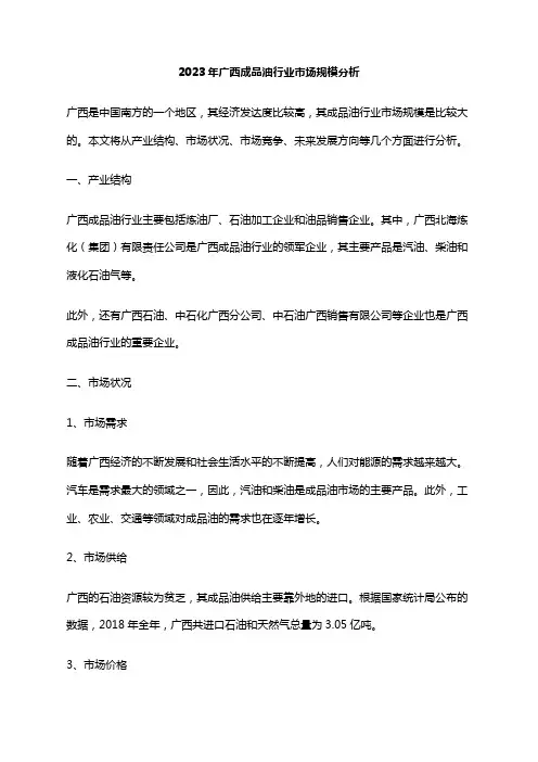 2023年广西成品油行业市场规模分析