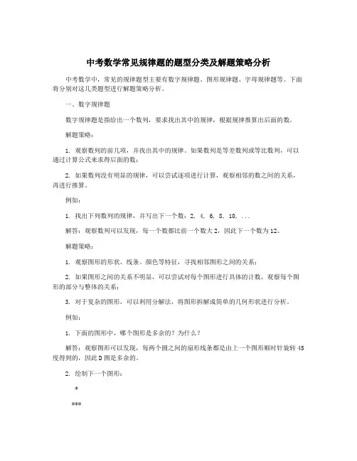中考数学常见规律题的题型分类及解题策略分析